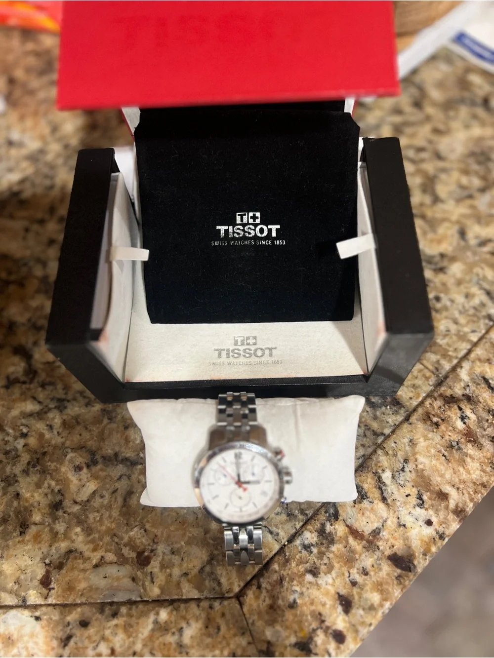 Tissot Silver Stainless Steel Chronograph Watch with White Dial
